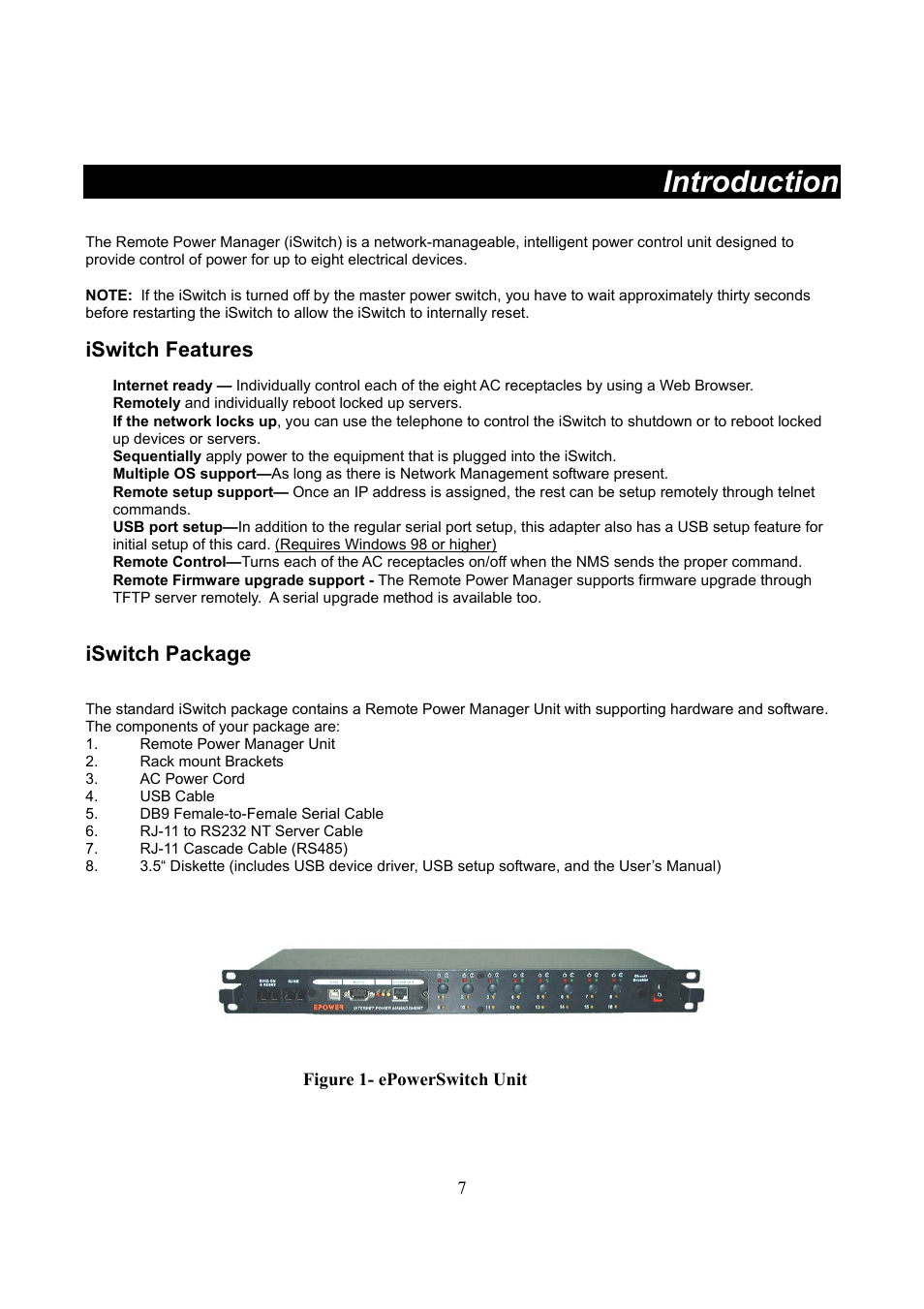 Introduction, Iswitch features, Iswitch package | Lindy iSWITCH User Manual | Page 7 / 52