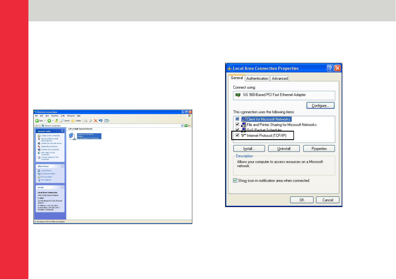 Configuring tcp/ip settings (windows xp), Ip protocol setup, Page 10 | Lindy Personal Server User Manual | Page 10 / 39