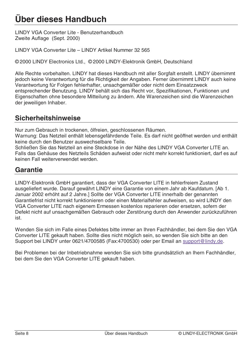 Über dieses handbuch, Sicherheitshinweise, Garantie | Lindy 32565 User Manual | Page 12 / 29