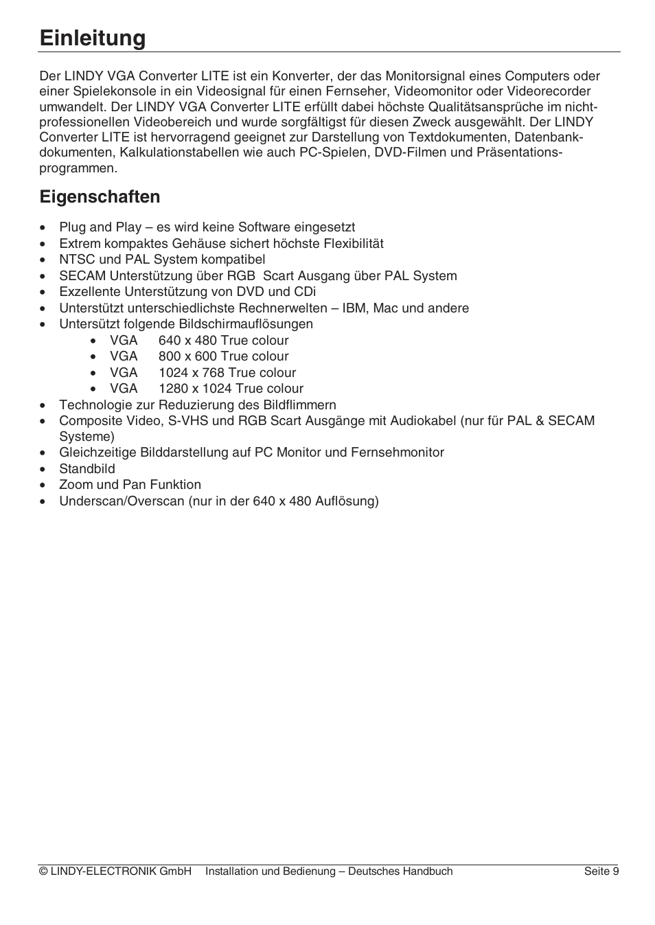 Einleitung, Eigenschaften | Lindy 32565 User Manual | Page 13 / 29