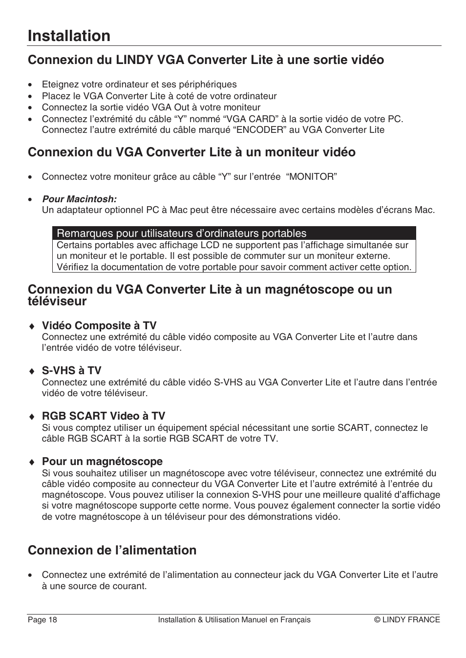 Installation, Connexion de l’alimentation | Lindy 32565 User Manual | Page 22 / 29