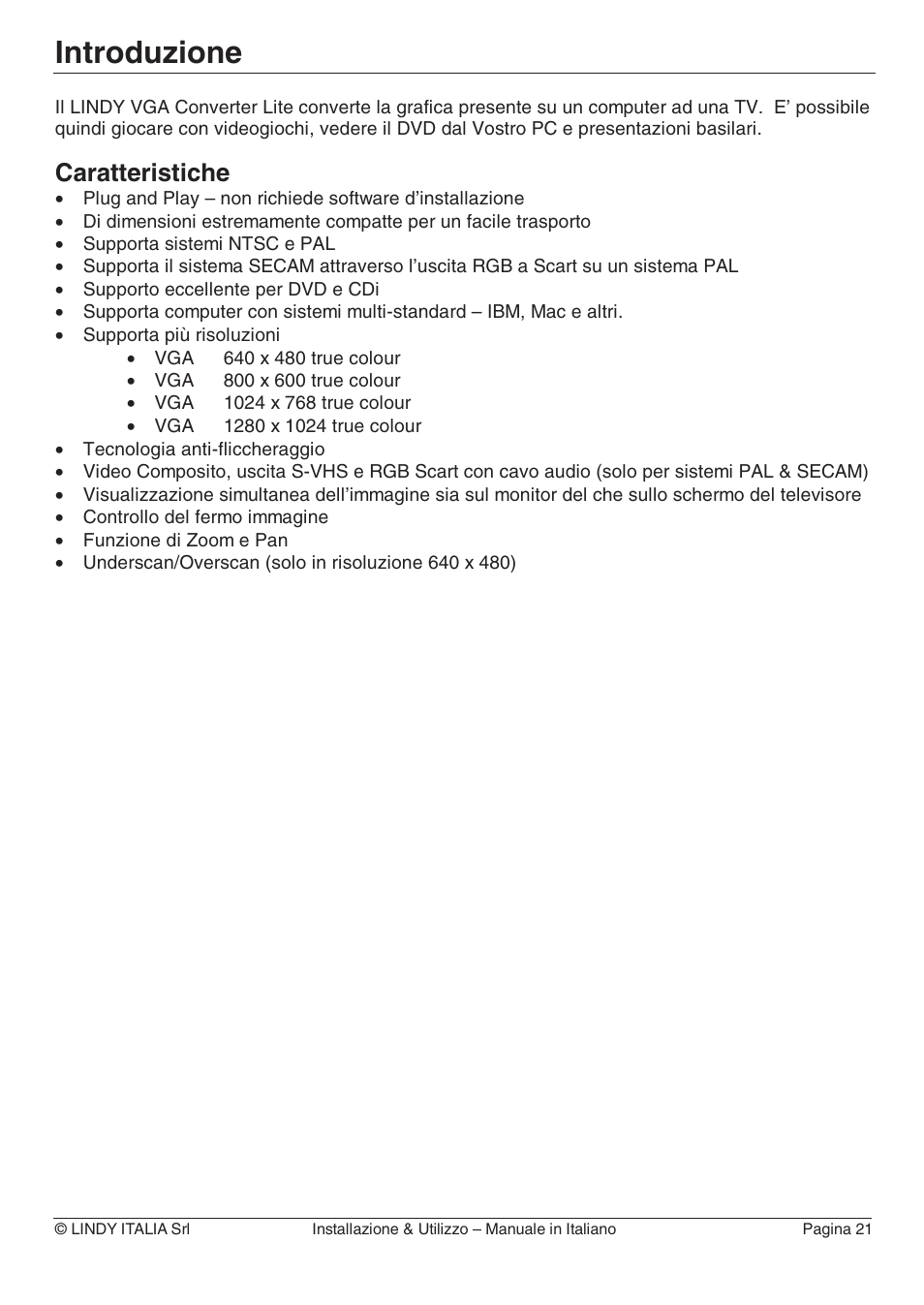 Introduzione, Caratteristiche | Lindy 32565 User Manual | Page 25 / 29