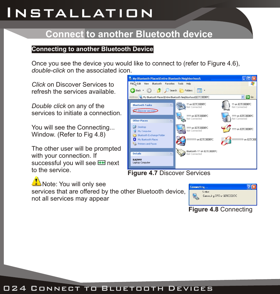 Connect to another bluetooth device, Installation, Advanced config | Configuration advanced | Lindy USB Bluetooth Adaptor User Manual | Page 22 / 33