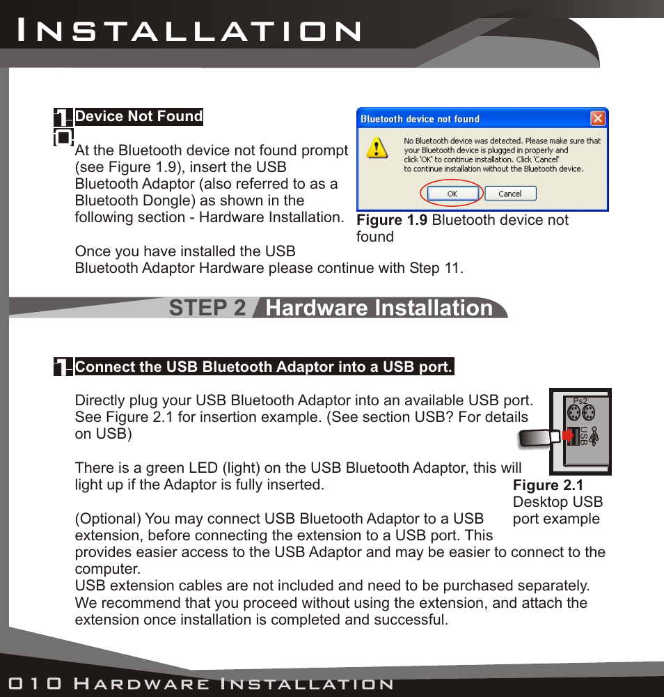 Step 2 hardware installation, Installation | Lindy USB Bluetooth Adaptor User Manual | Page 8 / 33