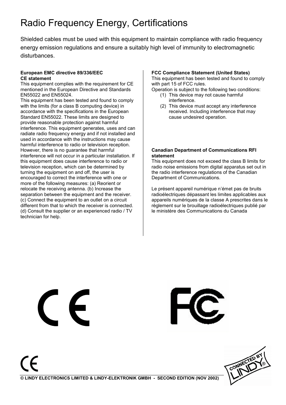 Radio frequency energy, certifications | Lindy 42856 User Manual | Page 27 / 27