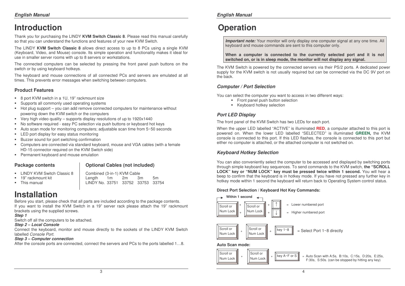 Introduction, Installation, Operation | Lindy Computer Accessories User Manual | Page 2 / 8