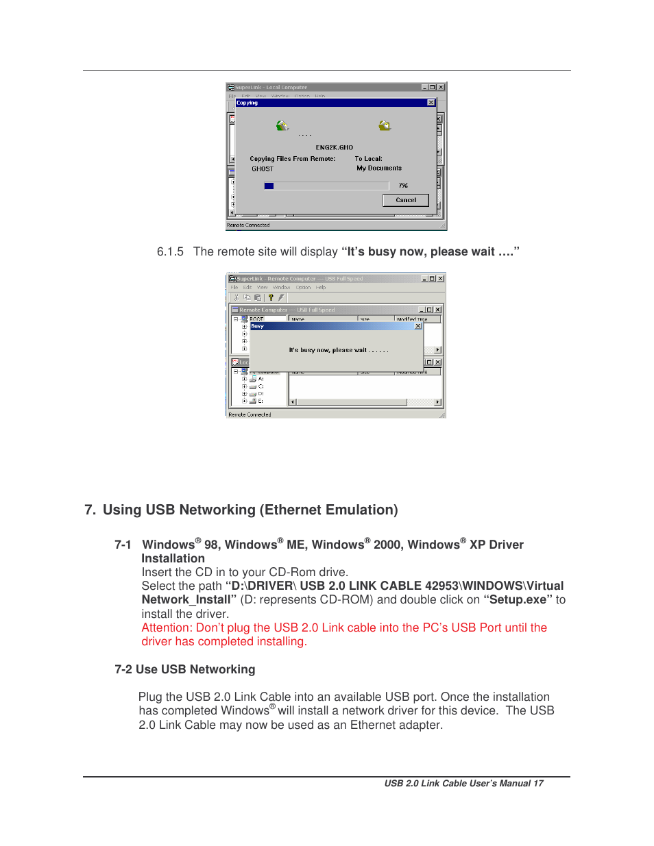 Using usb networking (ethernet emulation) | Lindy 42953 User Manual | Page 18 / 20