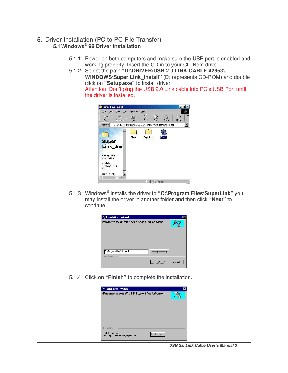 Driver installation (pc to pc file transfer) | Lindy 42953 User Manual | Page 4 / 20