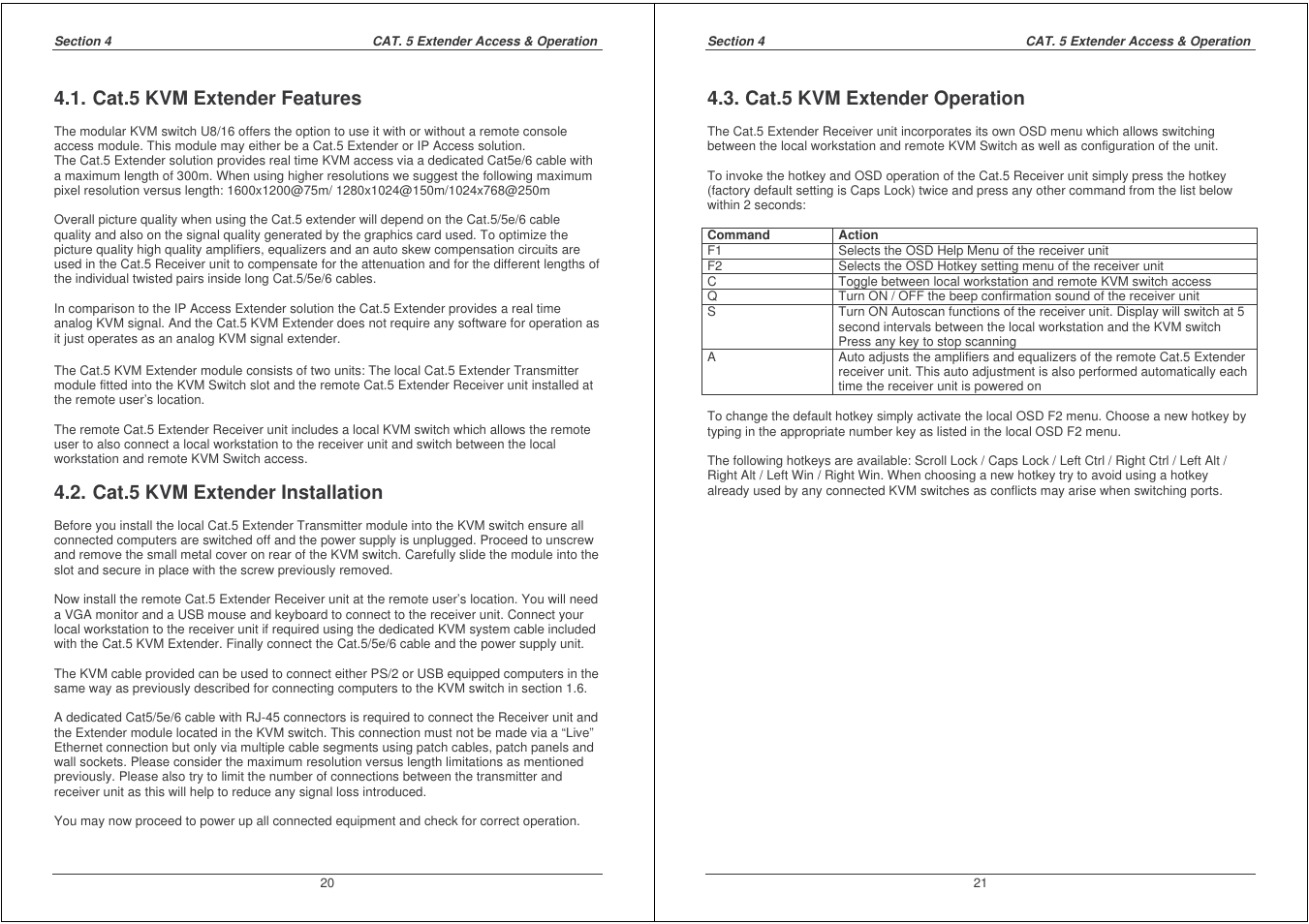 Cat.5 kvm extender features, Cat.5 kvm extender installation, Cat.5 kvm extender operation | Lindy 32530 User Manual | Page 11 / 40