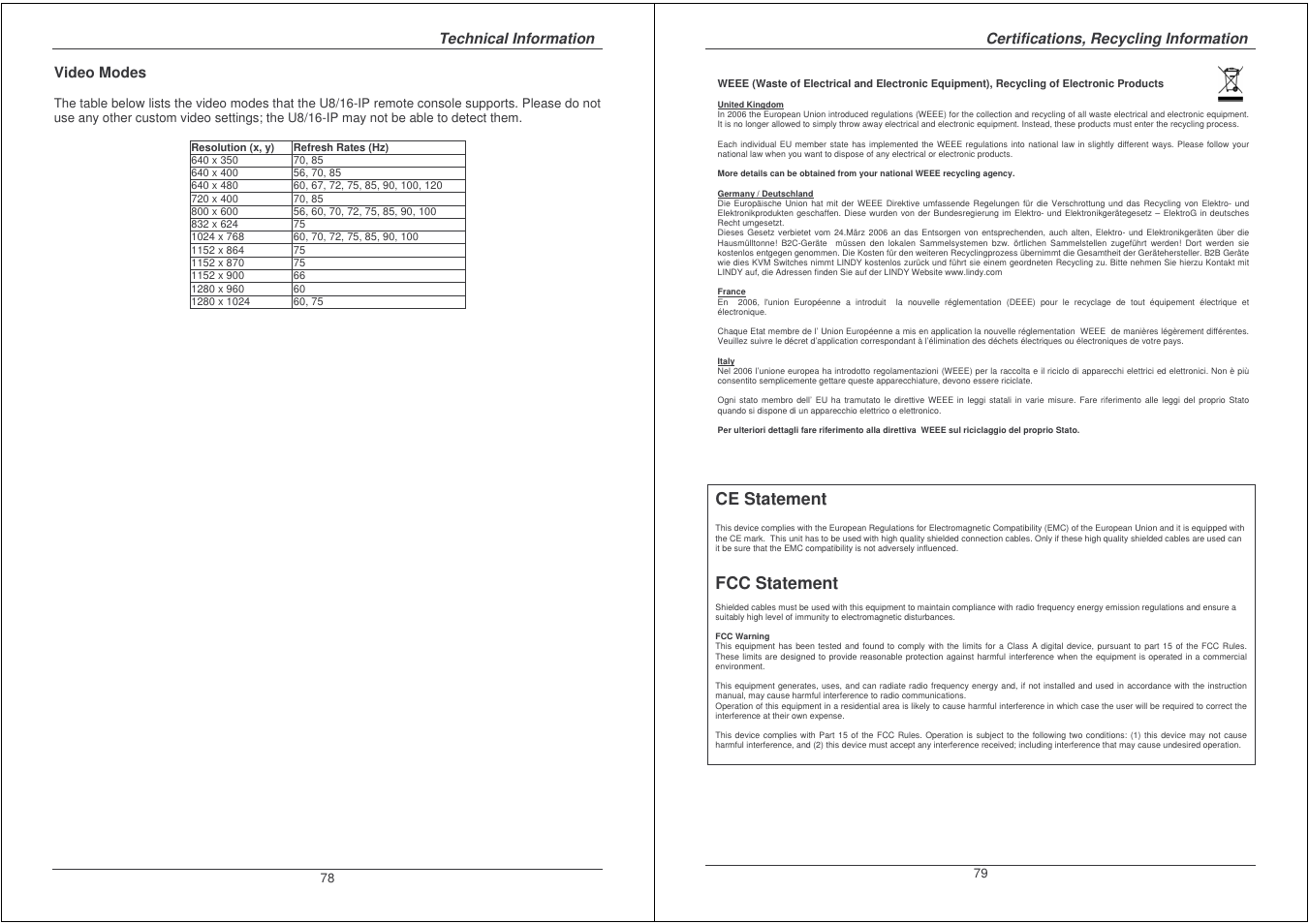 Ce statement, Fcc statement | Lindy 32530 User Manual | Page 40 / 40