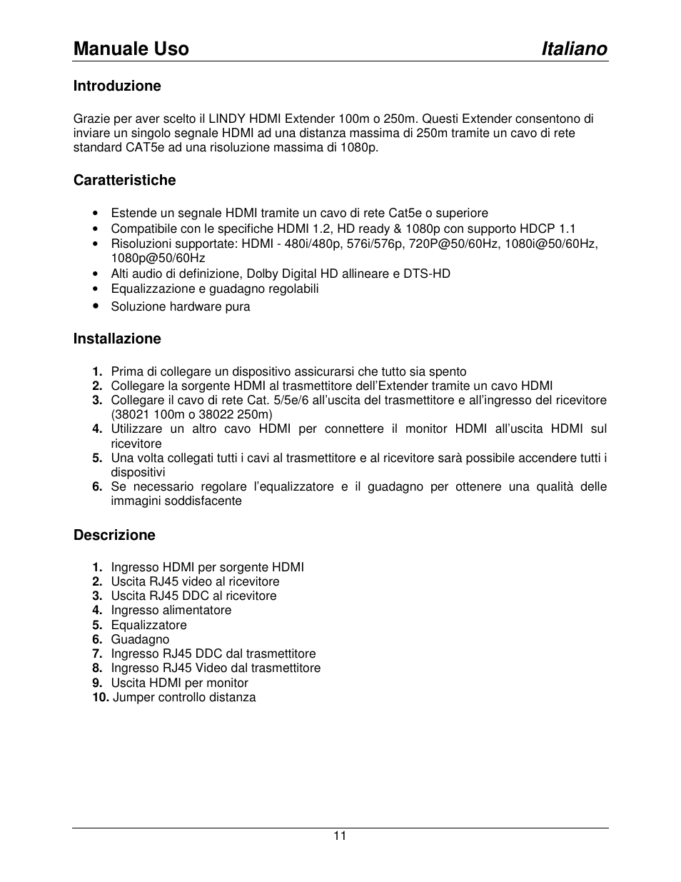 Manuale uso, Italiano | Lindy 38021 User Manual | Page 12 / 15