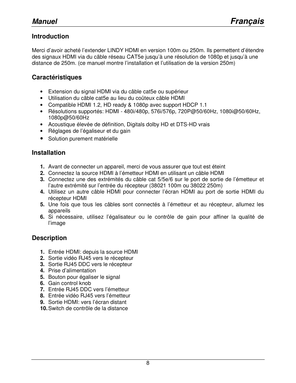 Français, Manuel | Lindy 38021 User Manual | Page 9 / 15