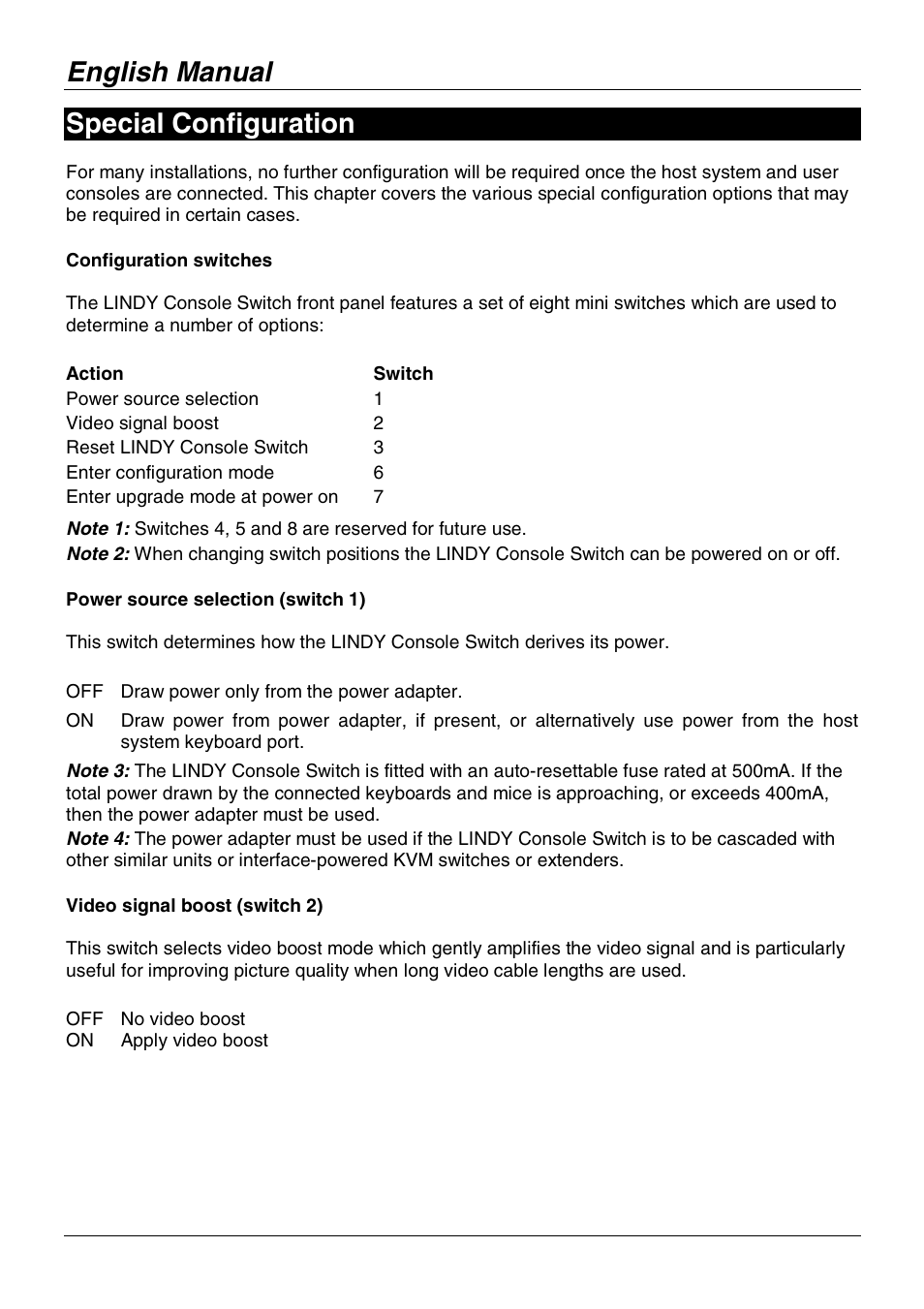 English manual, Special configuration | Lindy No. 39123 User Manual | Page 7 / 14