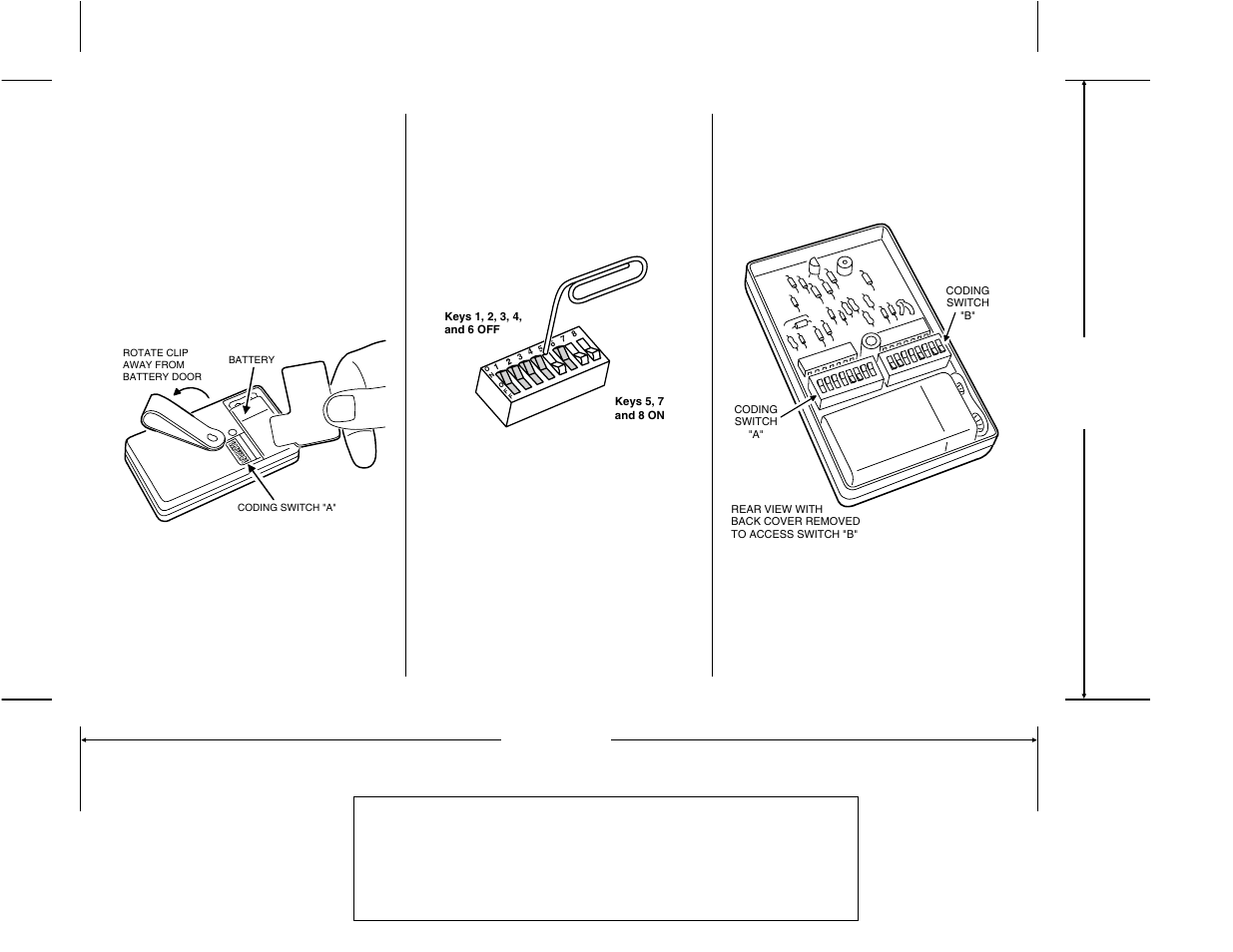 Dt-2a two-button transmitter code setting, Setting code switch “a, Setting code switch “b | Caution, Transmitters code must match receiver code | Linear DT-2A User Manual | Page 2 / 2