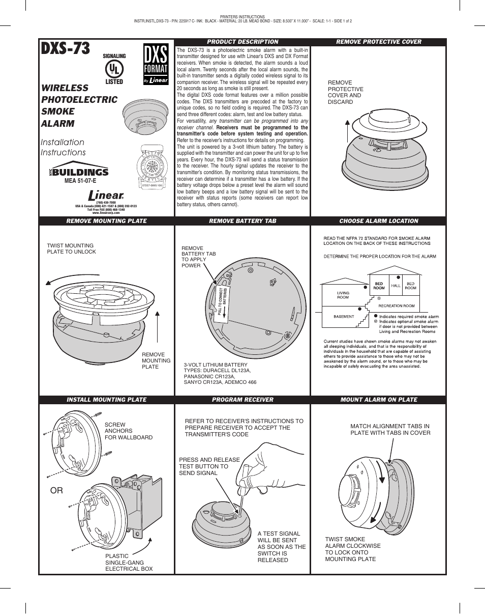 Linear DXS-73 User Manual | 2 pages