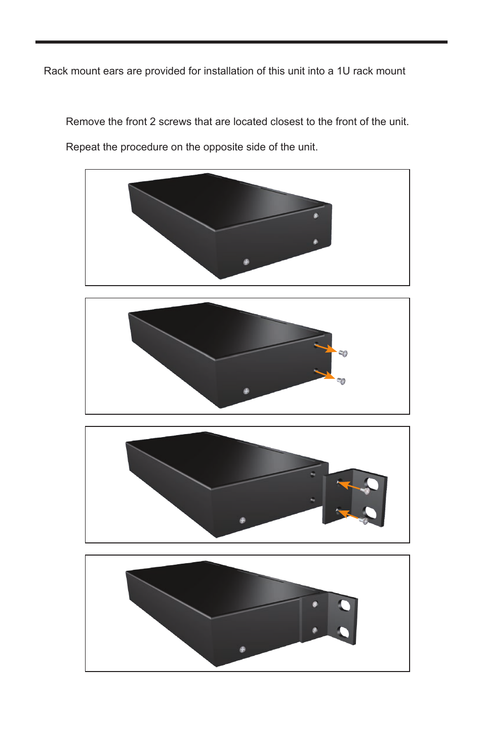 Rack ears installation diagram | Linear COMP-DA-1X8 User Manual | Page 9 / 16