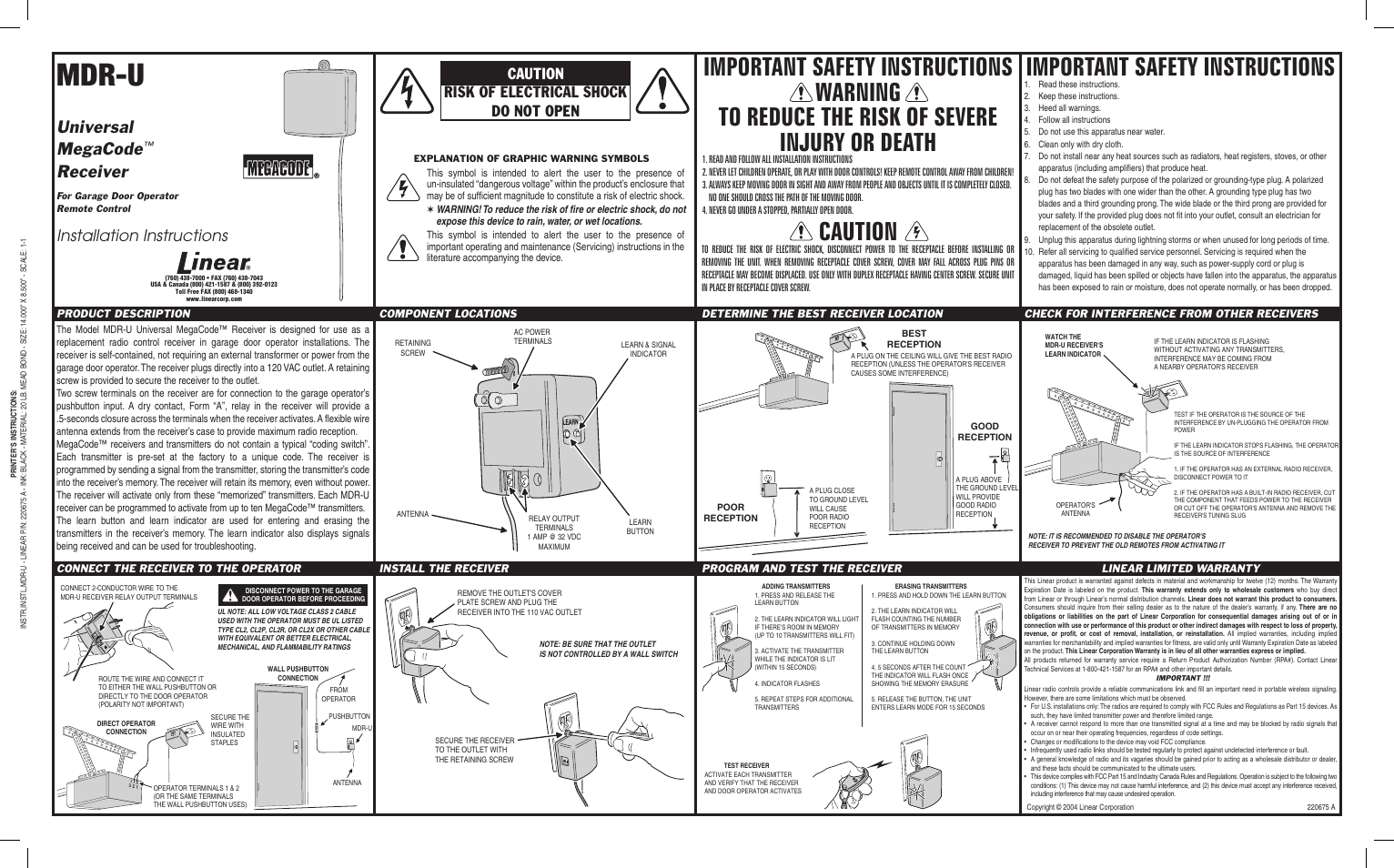 Linear MEGACODE MDR-U User Manual | 1 page