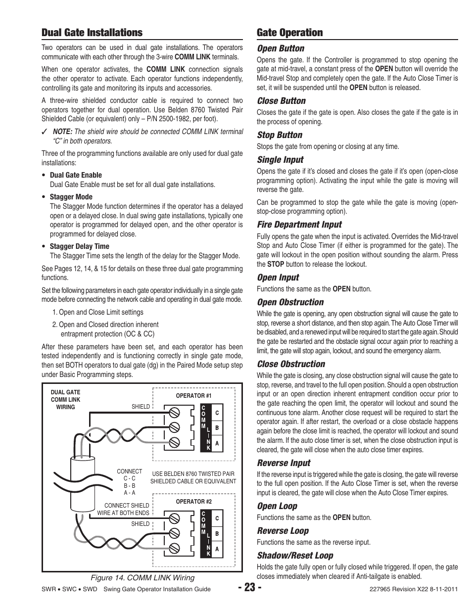 Dual gate installations, Gate operation | Linear SWR User Manual | Page 25 / 34