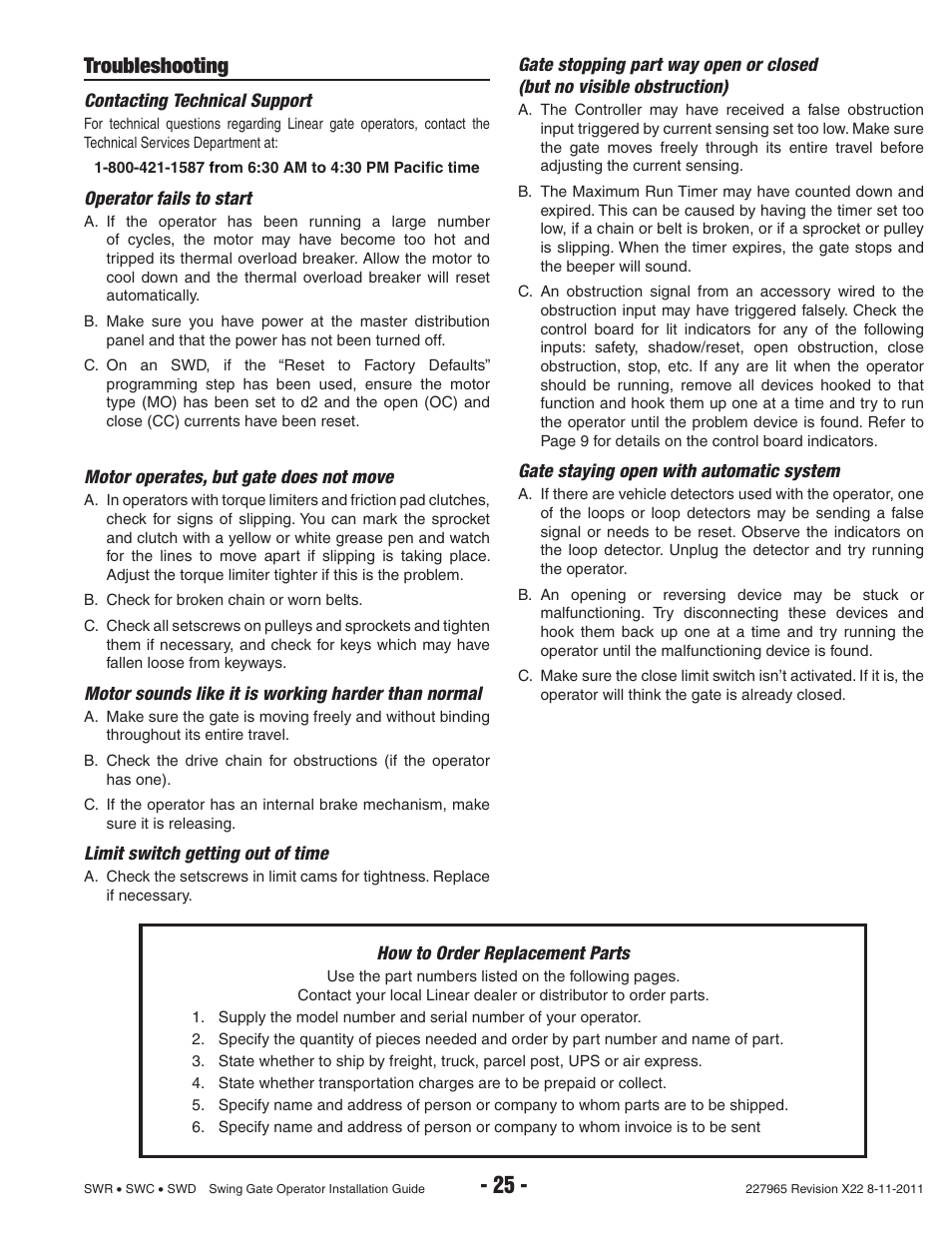 Troubleshooting | Linear SWR User Manual | Page 27 / 34