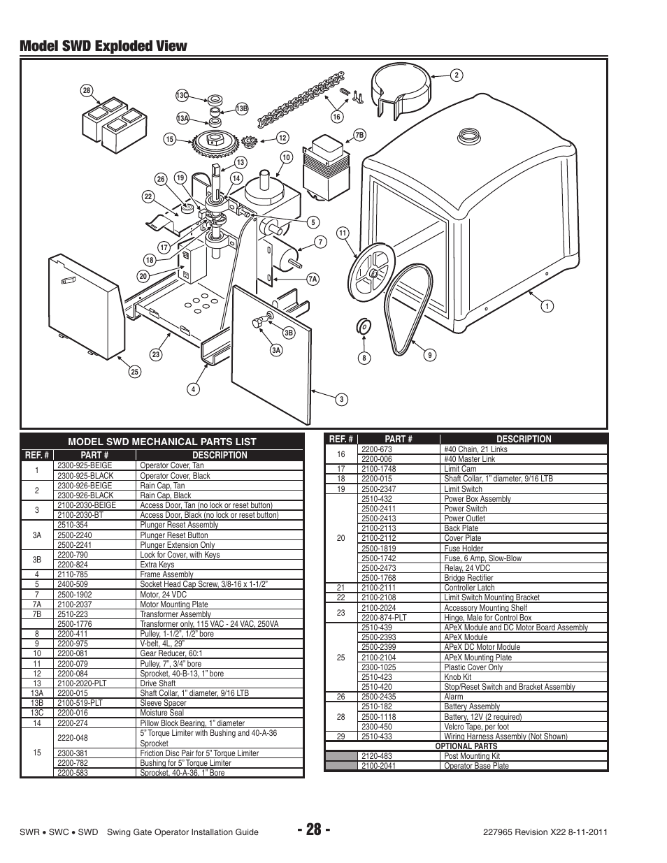 Model swd exploded view | Linear SWR User Manual | Page 30 / 34