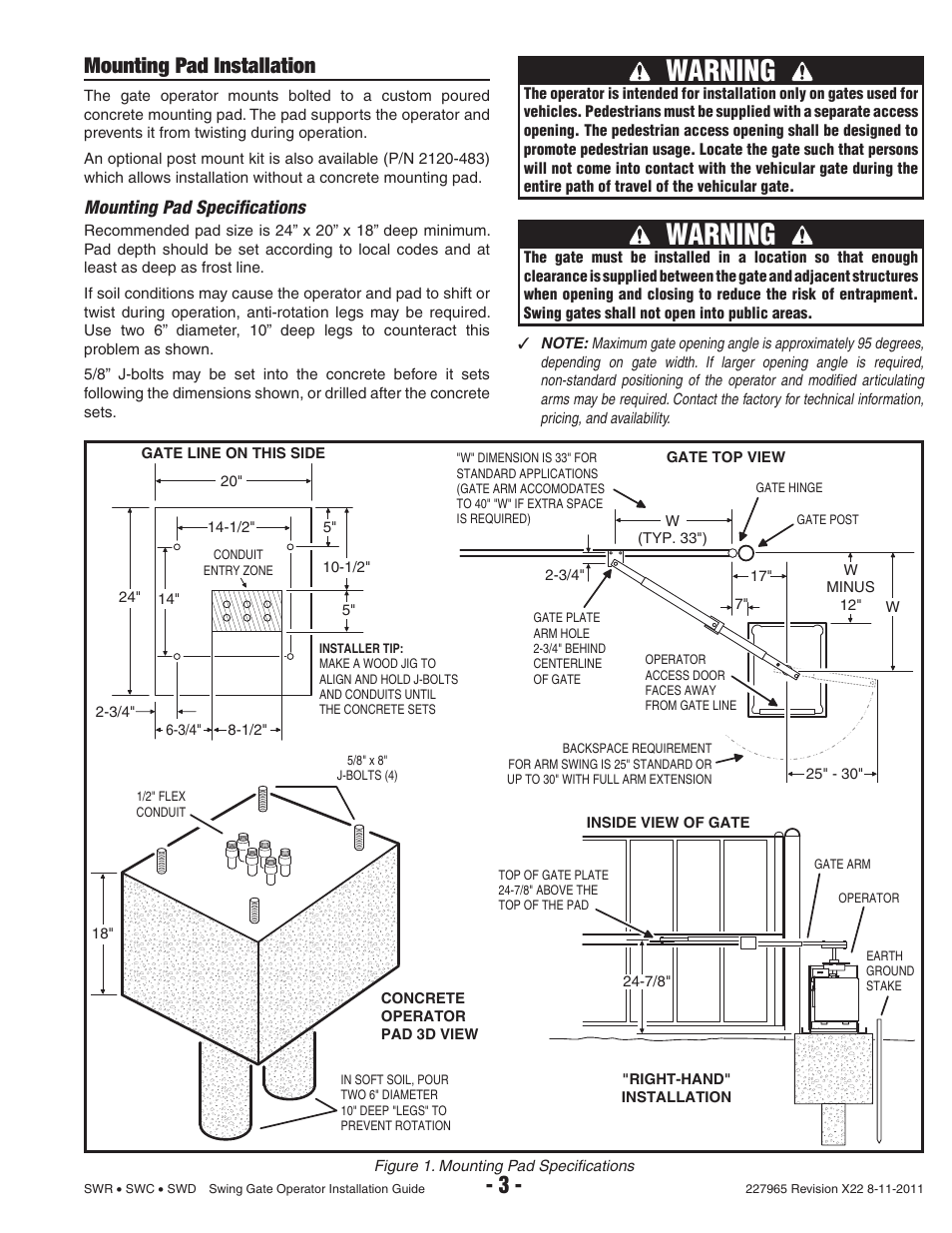 Warning, Mounting pad installation | Linear SWR User Manual | Page 5 / 34