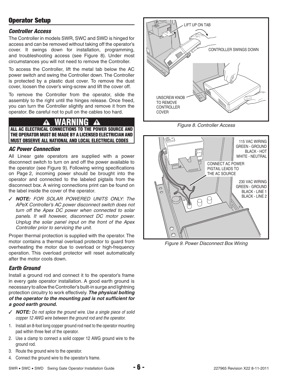 Warning, Operator setup | Linear SWR User Manual | Page 8 / 34