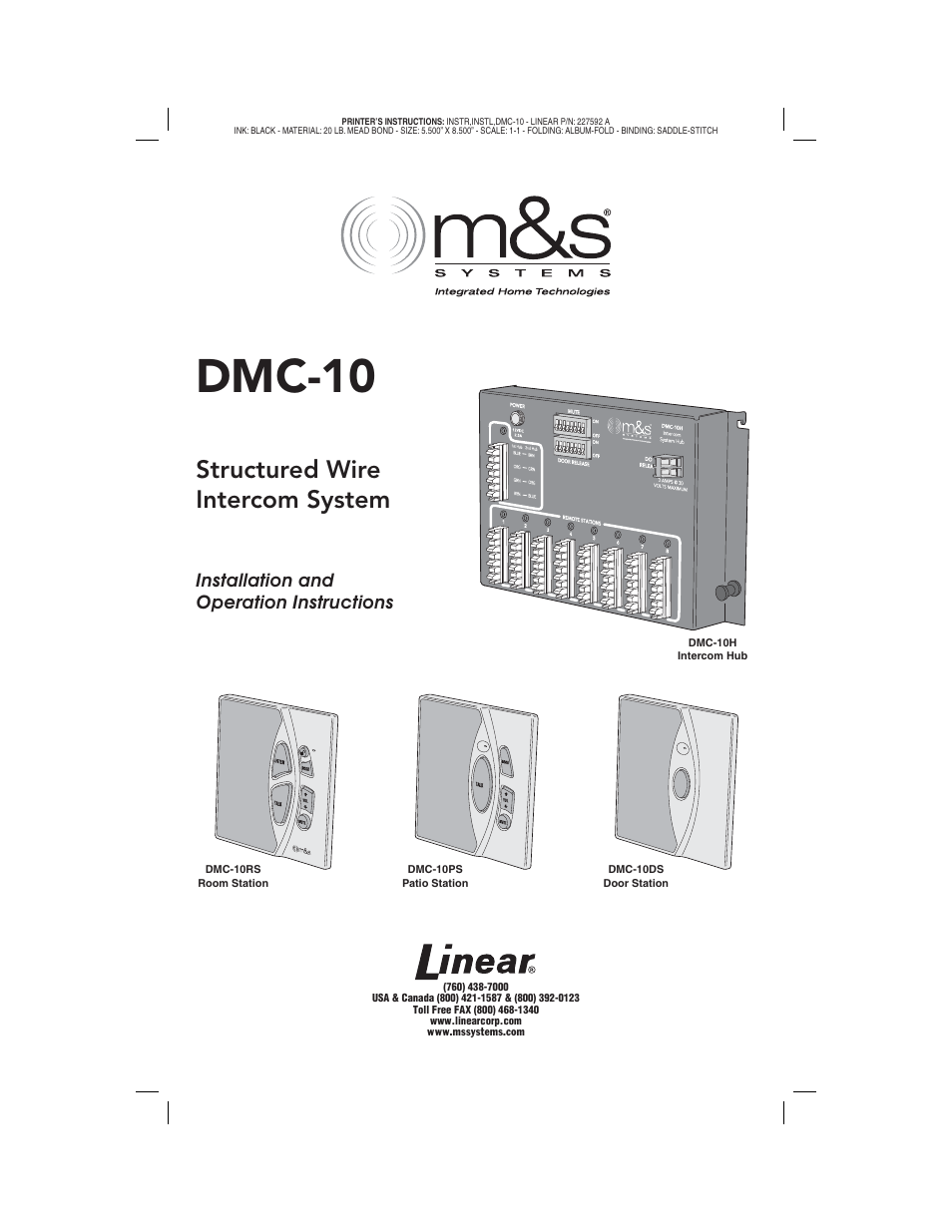 Linear M&S DMC-10RS User Manual | 22 pages