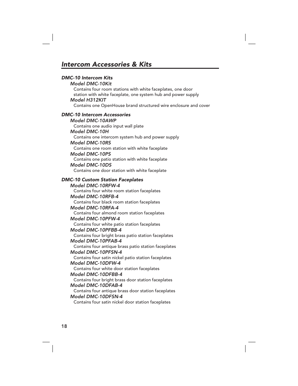 Intercom accessories & kits | Linear M&S DMC-10RS User Manual | Page 20 / 22