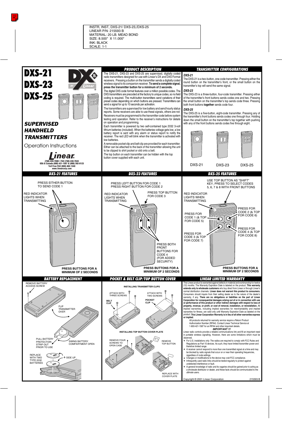 Linear DXS-21 User Manual | 1 page