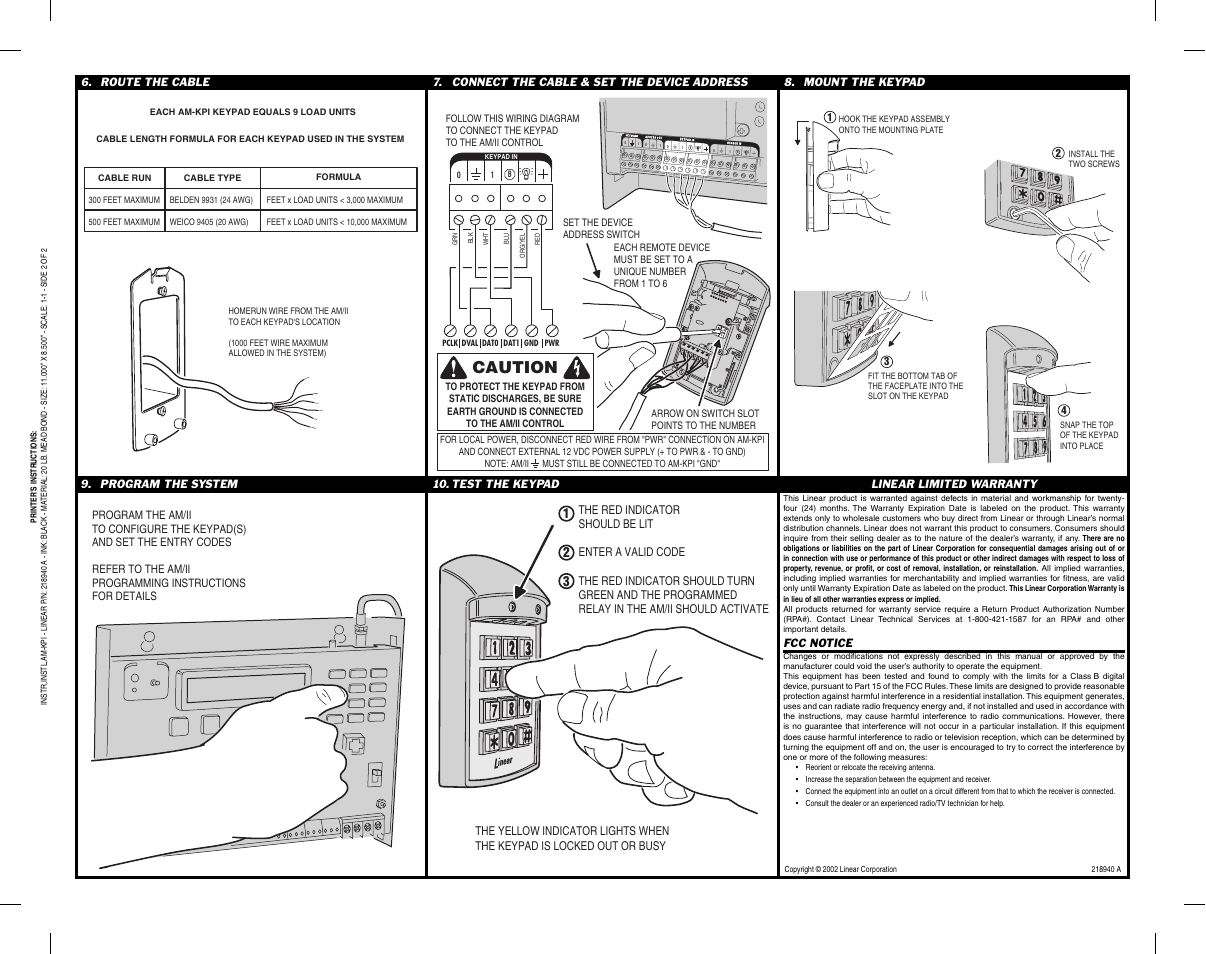 Caution | Linear AM-KPI User Manual | Page 2 / 2