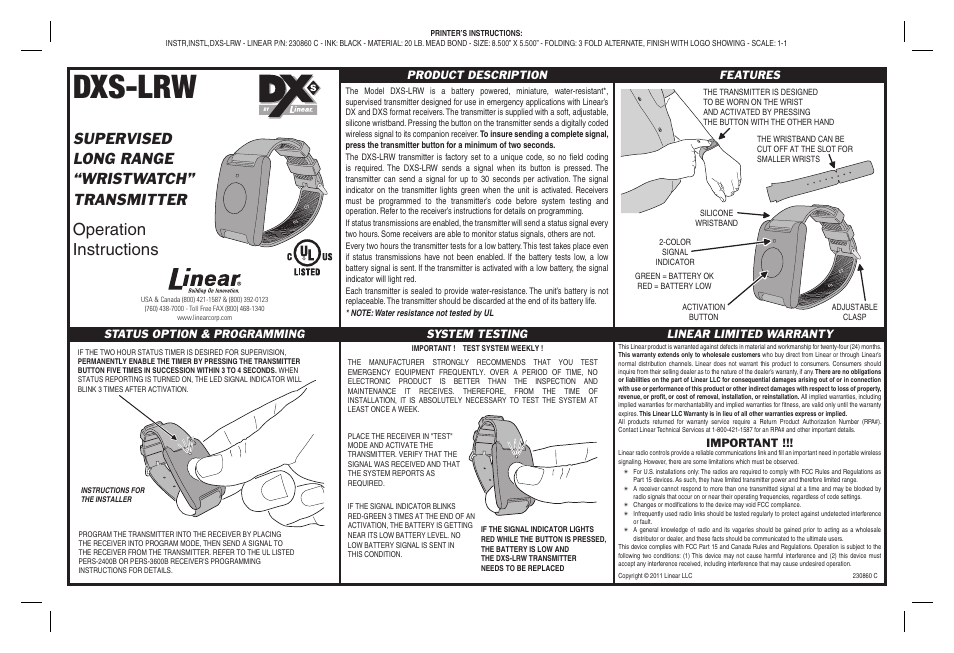 Linear DXS-LRW User Manual | 1 page