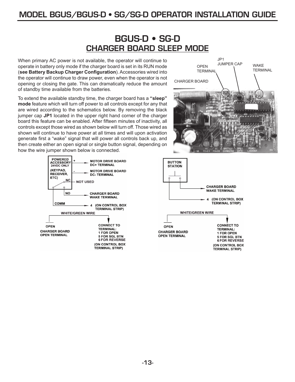 Bgus-d • sg-d, Charger board sleep mode | Linear SG-D User Manual | Page 13 / 32
