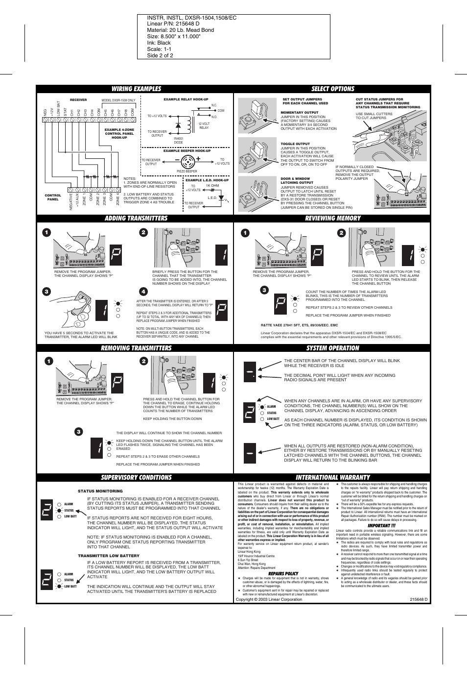 Linear DXSR-1504/EC User Manual | Page 2 / 2