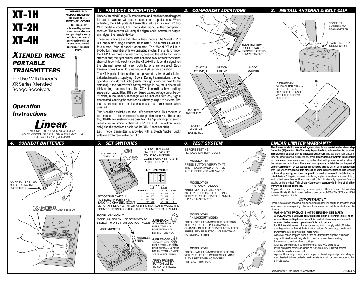 Linear XT-4H User Manual | 1 page