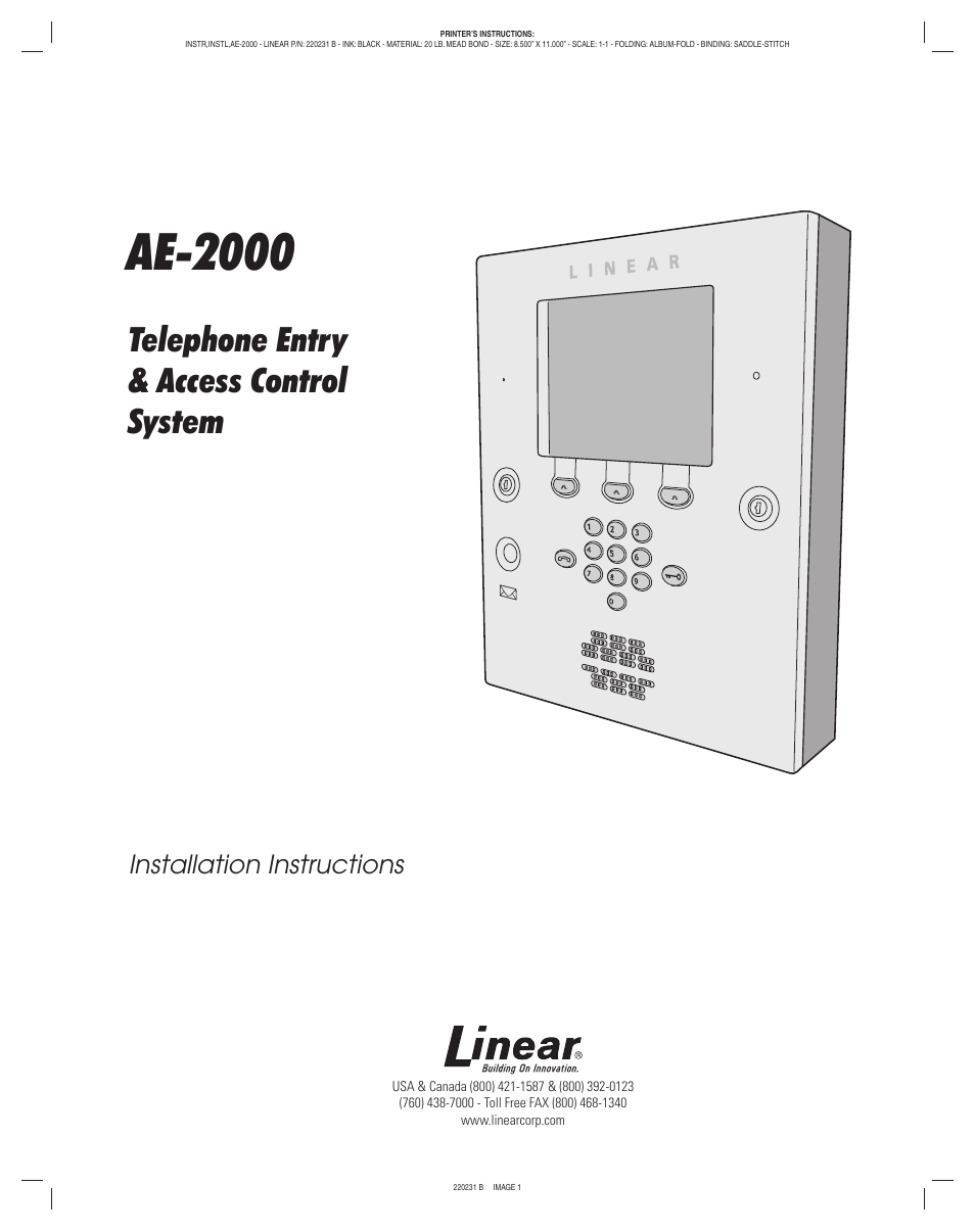 Linear AE-2000 User Manual | 20 pages