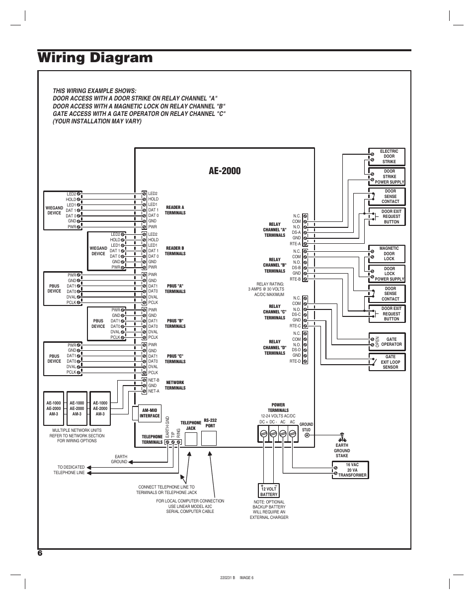 Wiring diagram, Ae-2000 | Linear AE-2000 User Manual | Page 6 / 20