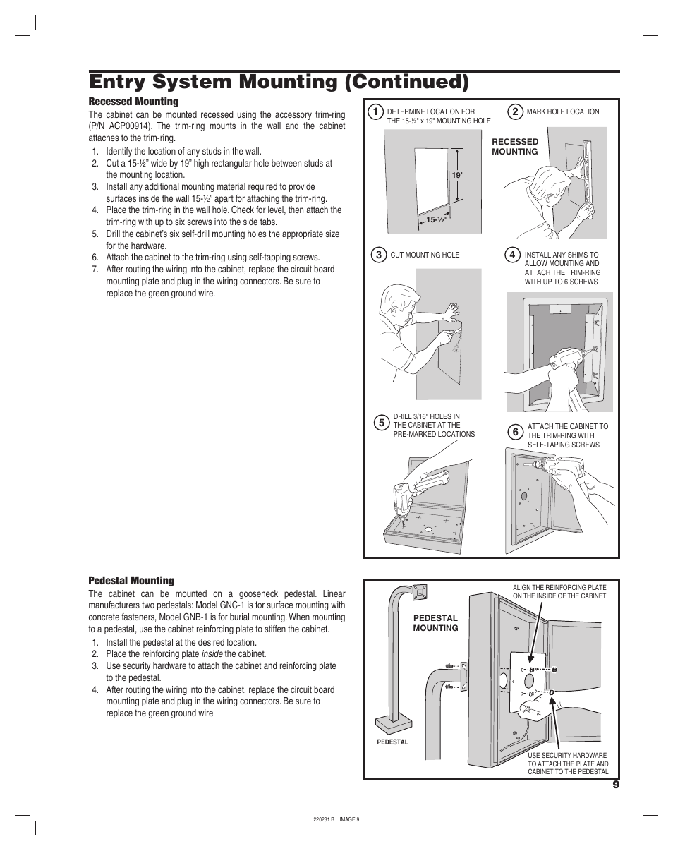Entry system mounting (continued) | Linear AE-2000 User Manual | Page 9 / 20