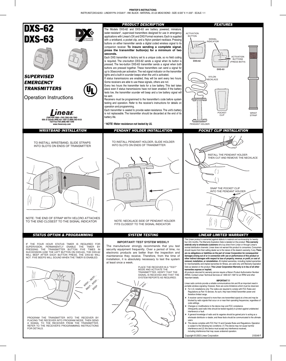 Linear DXS-63 User Manual | 1 page