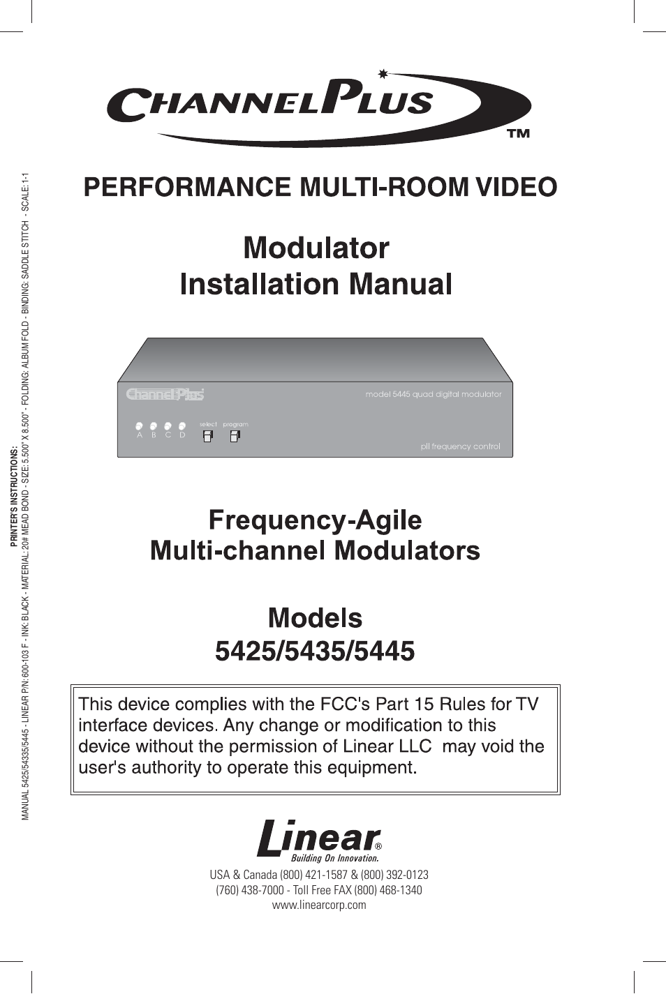 Linear CHANNEL PLUS 5435 User Manual | 8 pages