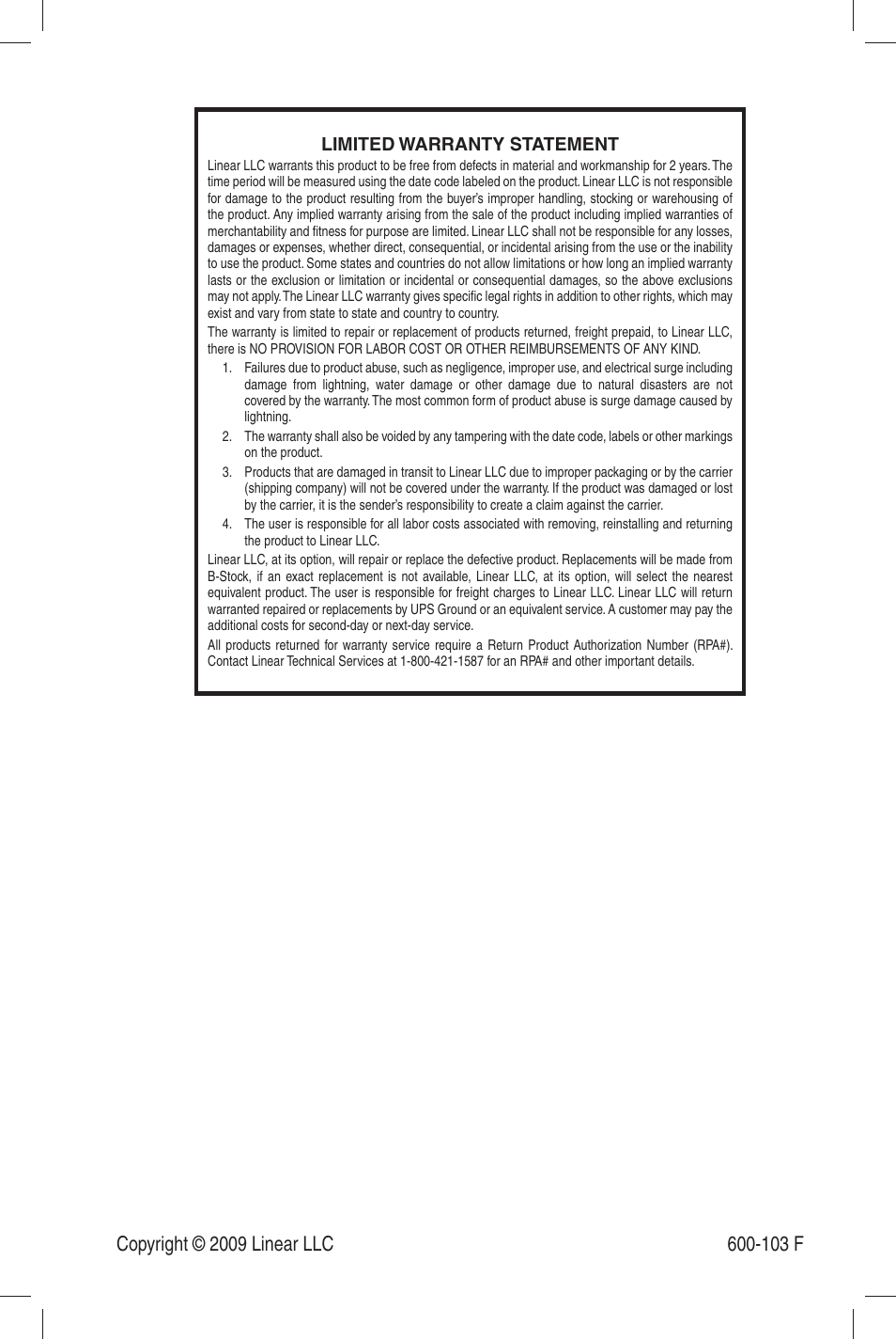 Linear CHANNEL PLUS 5435 User Manual | Page 8 / 8