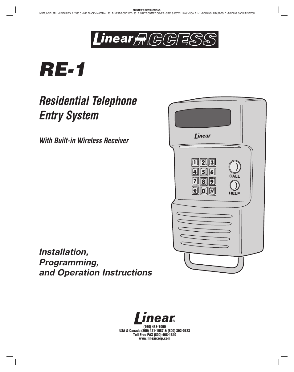 Linear RE-1 User Manual | 32 pages