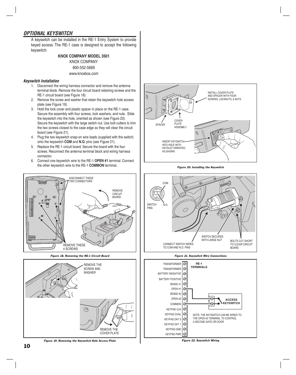 Optional keyswitch | Linear RE-1 User Manual | Page 12 / 32