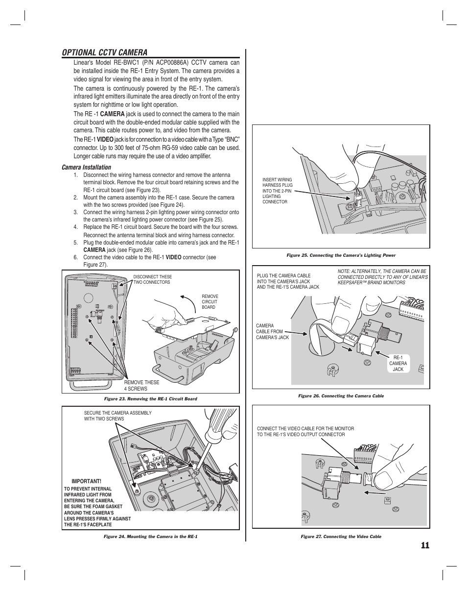 Optional cctv camera | Linear RE-1 User Manual | Page 13 / 32