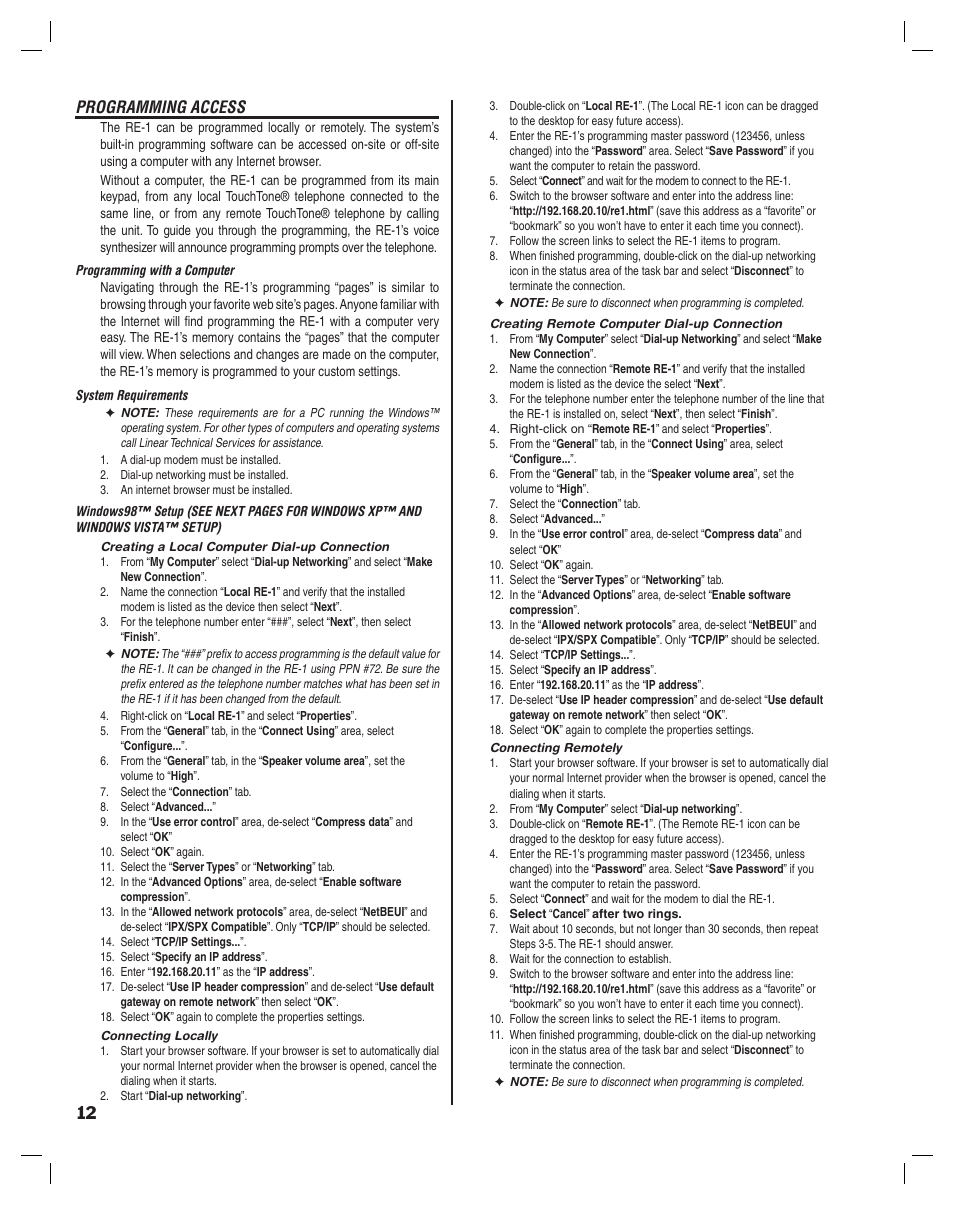 Programming access | Linear RE-1 User Manual | Page 14 / 32
