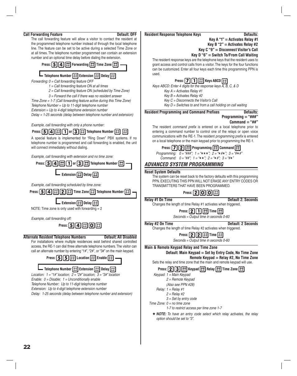 Advanced system programming | Linear RE-1 User Manual | Page 24 / 32