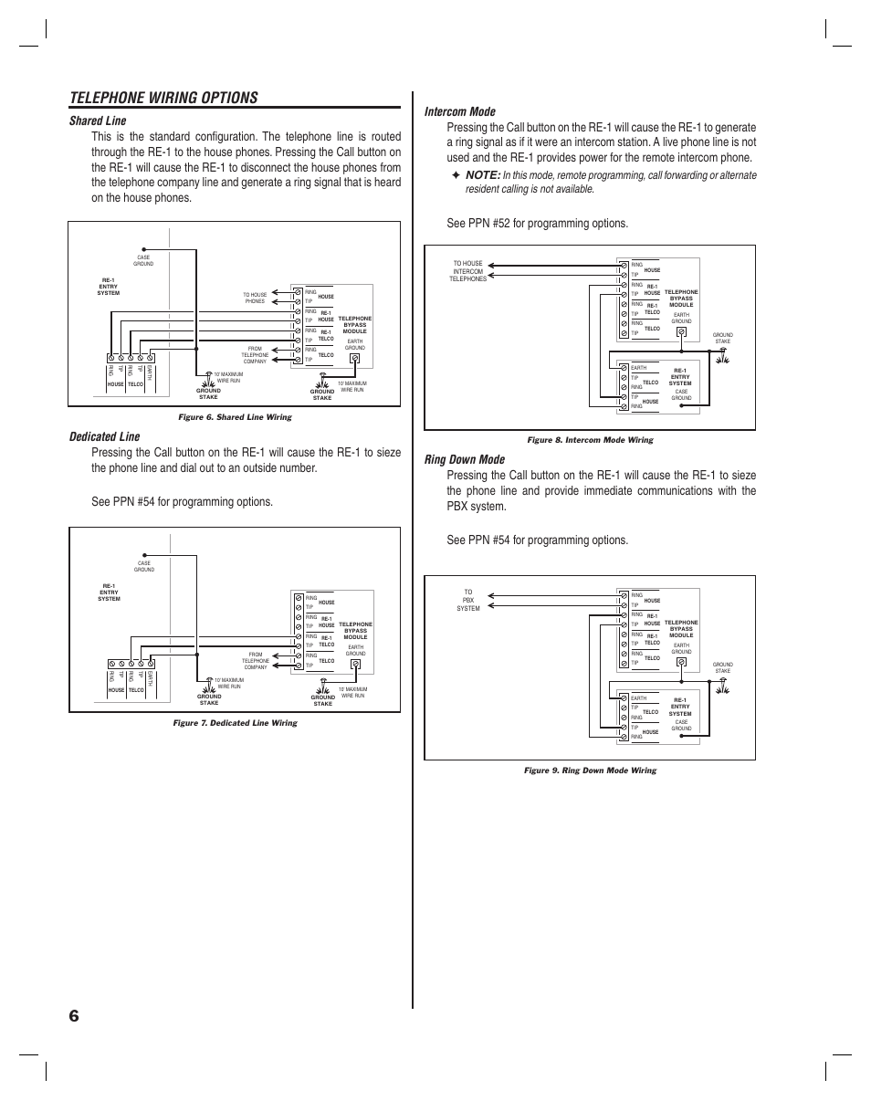 Telephone wiring options | Linear RE-1 User Manual | Page 8 / 32