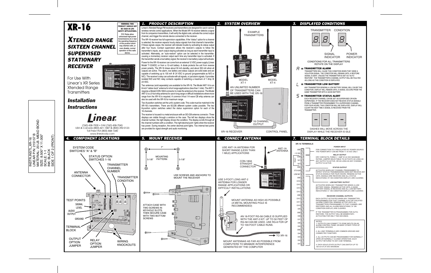 Linear XR-16 User Manual | 2 pages