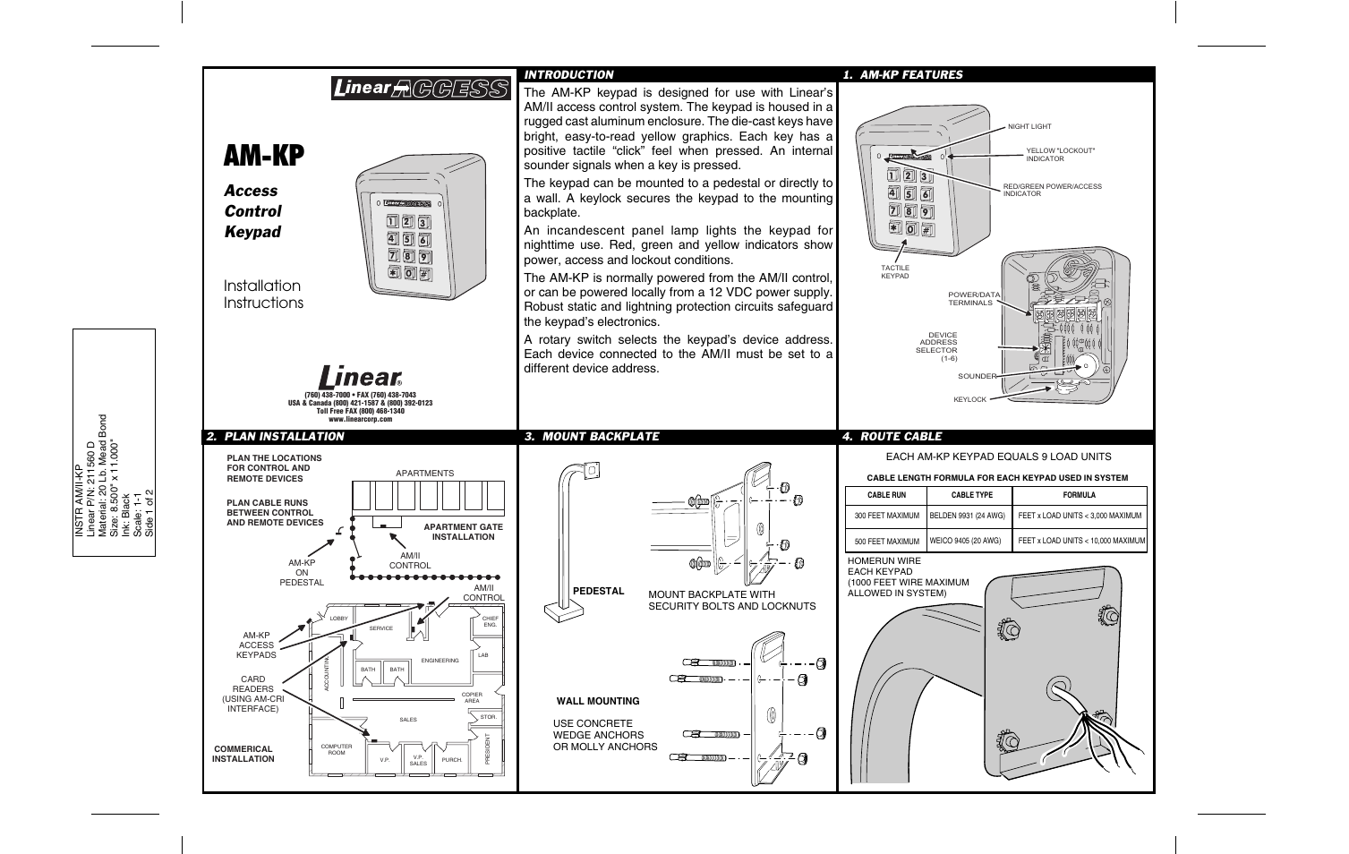 Linear AM-KP User Manual | 2 pages