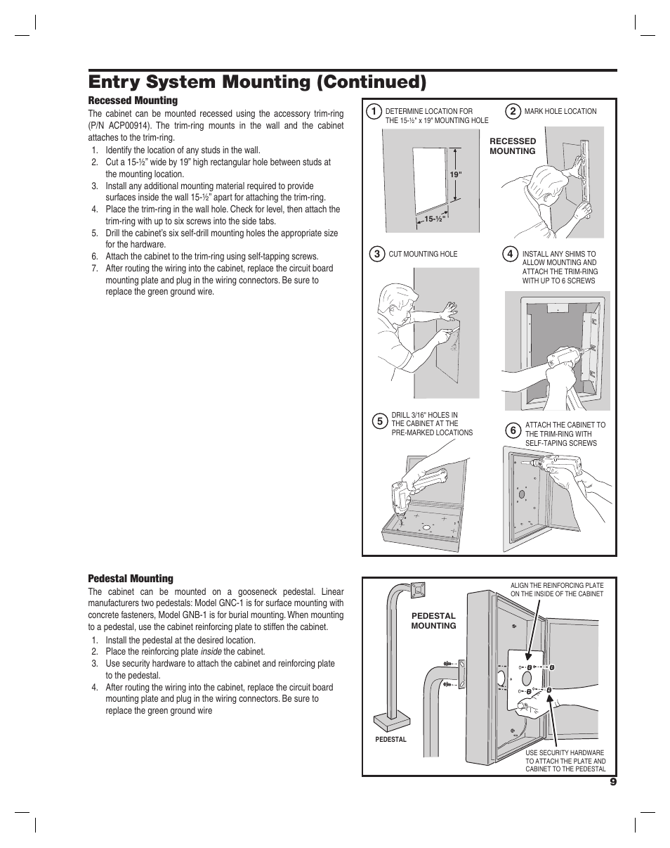 Entry system mounting (continued) | Linear AE2000PLUS User Manual | Page 9 / 24