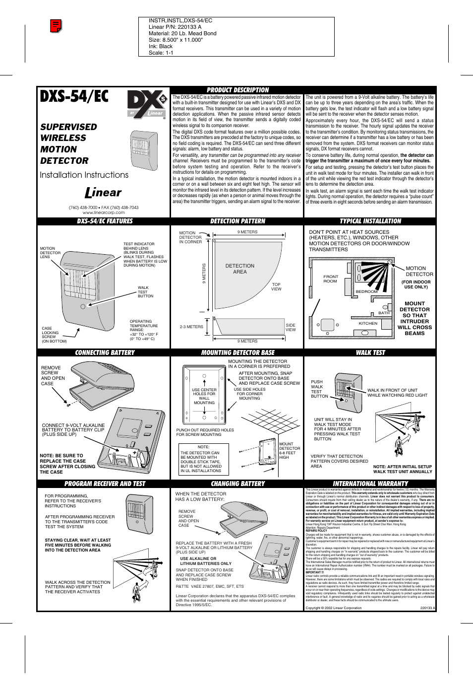Linear DXS-54/EC User Manual | 1 page